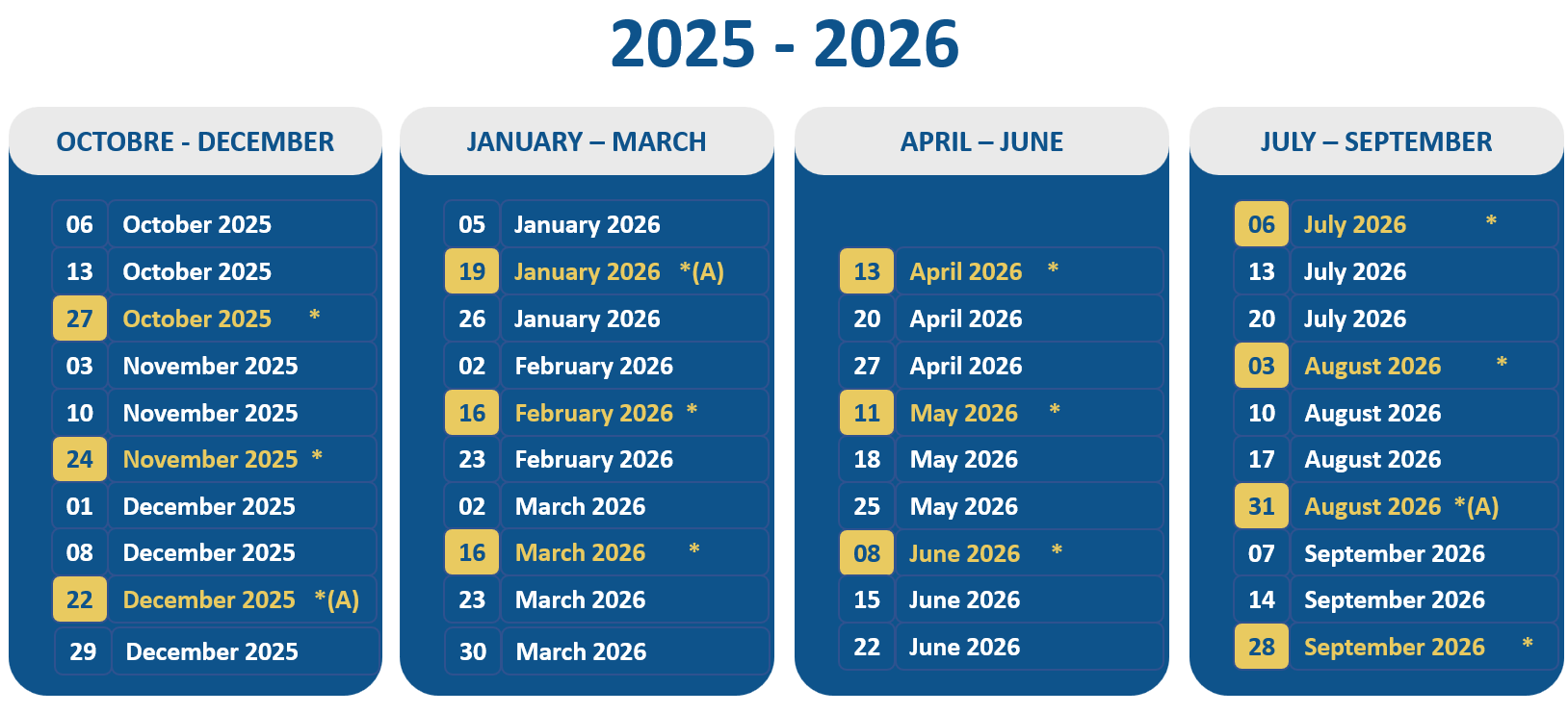 Calendar 2025-2026 Academic Calendar for Arab language